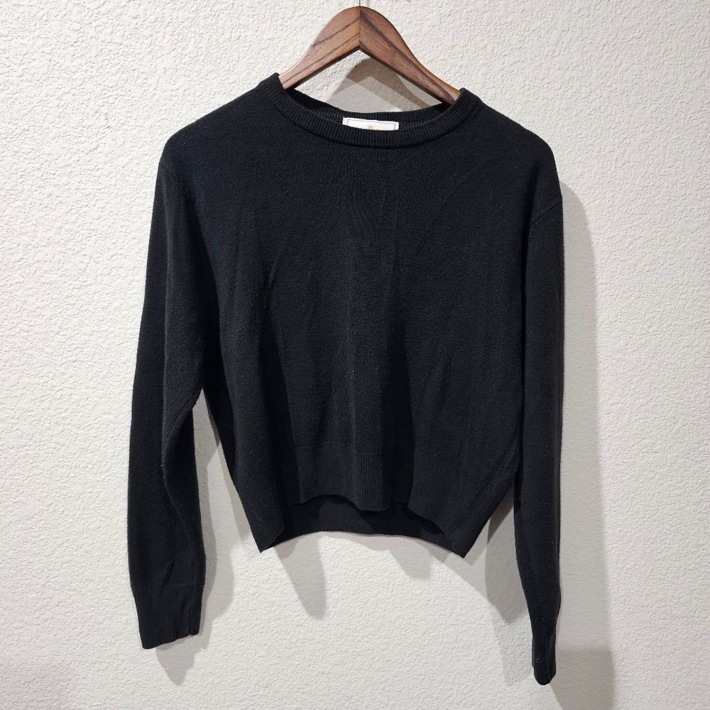 Express Tricot black semi-cropped crewneck sweater, size L 90s/early Y2K